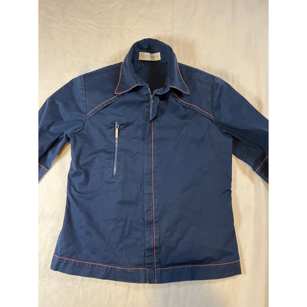 Vintage Guy Laroche Paris Navy Blue Orange Stitch Zip Front‎ Jacket Women